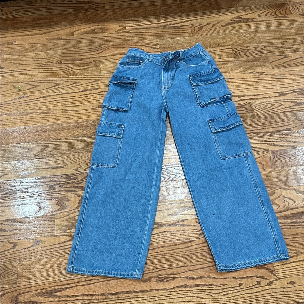 SHEIN Men's Relaxed Fit Blue Cargo Jeans